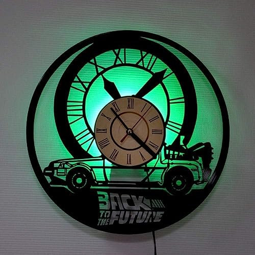 Smotly Vinyl Wanduhr, zurück zur zukünftigen Kunstuhr, mit 7-Ton-Licht, 12-Zoll-Auto kreative Uhr Wandgeschenk (mit Lichtern)