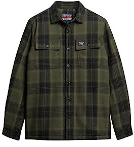 Superdry Wool Miller Overshirt Tricot, Roderick Check Olive, S Homme