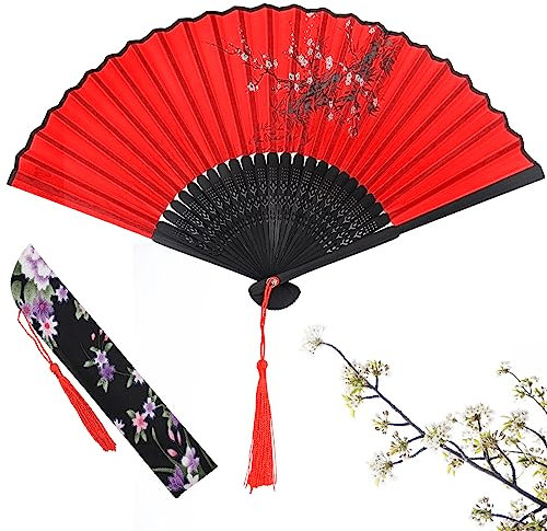 Éventail Pliant pour Femme, Eventail Pliable en Bambou Soie de Style Vintage Chinois pour Decoration Anniversaire Mariage Fête Cadeau