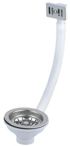 ARA CHOICE Kitchen Sink Waste Basket with Overflow Kit - Stainless Steel Sink Strainer and Square Overflow Head with PVC Pipe (Chrome)