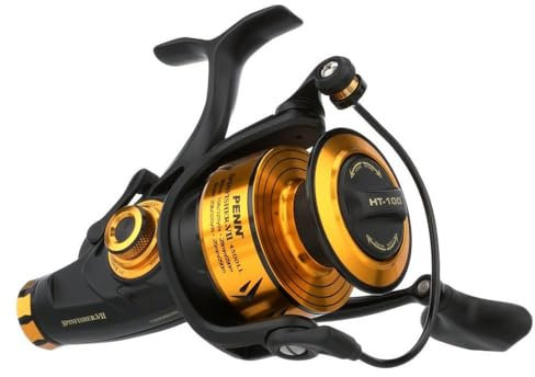 PENN Spinfisher VII Live Liner Spinnrolle, Angelrolle, Meeresangelrolle mit IPX5 Abdichtung, die vor dem Eindringen von Salzwasser schützt, geeignet für verschiedene Fischarten, Schwarz Gold, 4500