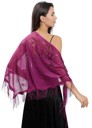 CCAIPU Spitze Stola für Damen, Weich Schultertuch Hochzeit Party Festliche Stola für Abendkleid (Lila-B)