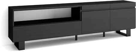 Skraut Home | TV-Schrank, Lowboard | für Wohnzimmer und Esszimmer | 200x57x35cm | Für TV-Geräte bis zu 80 | Industriedesign | Moderner Stil | Schwarz