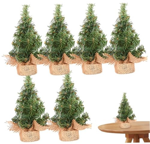 Mini Albero Di Natale Da Tavolo 6 Pezzi 7,9 Pollici Piccolo Albero Di Natale Realistico Con Base in Lino Albero Di Pino Artificiale in Miniatura per Tavolo Scrivania Decorazione Natalizia