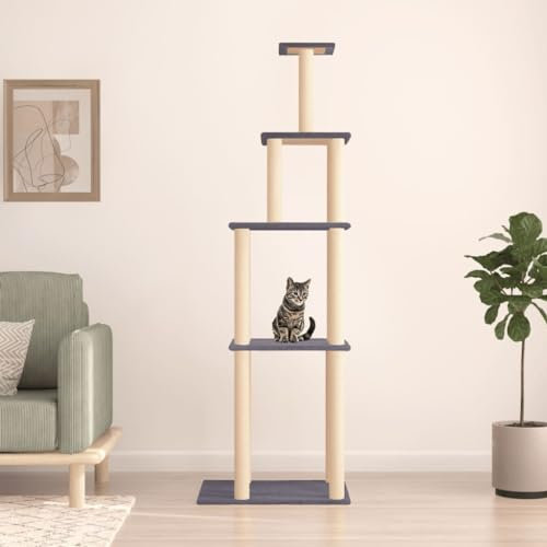 BaraSh Kratzbaum mit Sisal-Kratzsäulen Dunkelgrau 183 cm Kratzbaum Mittel Sisal Teppich Katzen
