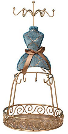 GRFIT Schmuckhalter Vintage Schmuckständer Moderne Menschliche Modellhalterung Metall Ohrringe Rack Blau Doppeldeck Schmuck Anzeigenständer, 10,6 Zoll Höhe Schmuck Organizer (Color : B)