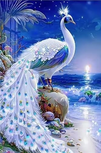 Diamond Painting Tierischer Pfau,5D DIY Diamond Painting 40x60cm,Tierischer Pfau Diamond Painting Erwachsene Bastelset, Full Drill Round Diamant Art Painting Stickerei Set, Zimmer Deko Wohnzimmer -31