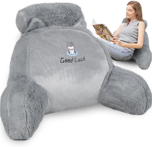 Reading Pillow for Bed 75×50 CM Large Lovely 2 In 1 Soft Reading Cushion for Bed Back Support with Support Arm Detachable Backrest Pillow Washable Support Rest Pillow for Reading Watching TV