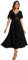 Ever-Pretty Women's V-Neck Short Sleeves Pleated A-Line Midi Length Chiffon Dresses for Wedding Guest Black 8UK