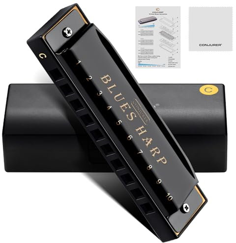 CONJURER Blues Mundharmonika für Anfänger und Kinder, diatonische Blues-Harfe mit 10 Löchern, C-Schlüssel, Edelstahlabdeckung und Phosphorbronze-Blättern, professionelle Qualität für Erwachsene,