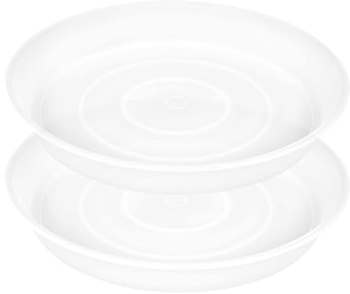 Bleuhome 2 Pack of 14 inch Plant Saucer (12.2 Inch Base), 1.7 Depth Tray, Large Deep Garden Plastic Flower Planter Plant Trays for Indoors Outdoor Bath Bath (14, Clear)