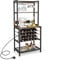 COSTWAY Mobile Bar Vino, Portabottiglie Industriale con 4 Ripiani, Porta Calici, Porte USB e Prese, con Struttura in Metallo Robusto, 75,5 x 48 x 163 cm