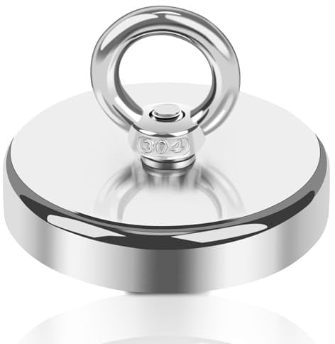 MIN CI 75mm Magnete Stark, Magnethaken Extra Stark 320kg（705lbs）Haftkraft Neodym Ösenmagnet Neodymium Magnete Haken, Magnetfischen Magnet mit Öse Magnetische Haken Starke Topfmagnet für Camping