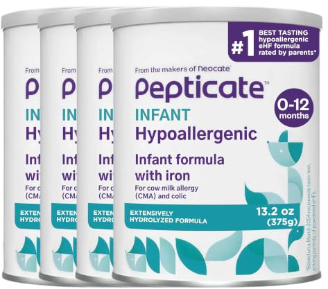 Pepticate Babyformel, hypoallergene, pulverisierte Säuglingsnahrung für Kuhmilchallergie, mit Omega 3 DHA, ARA, Eisen und Präbiotika, 375 ml (4 Stück)
