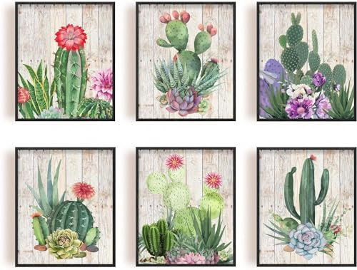 Linilioart Kaktus-Leinwandkunst für Zuhause, Sukkulenten, Wandkunst, Bilder-Set, 6er-Set, botanisches Boho-Kunstwerk für Schlafzimmerdekoration (B, 30 x 40 cm, ungerahmt)