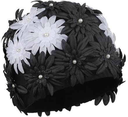 Gorro de baño de flores pétalos sombrero de natación floral para mujer, gorro de piscina, estilo vintage, gorro de baño, adulto, pelo corto y largo, primavera y verano, tejido de poliéster