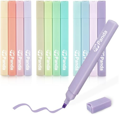 YOSKAEDI Textmarker Pastell Set,12 Stück Pastell Textmarker No Bleed und Dry Fast Leuchtstifte Bibel Marker Stifte, Sehr Geeignet für Schulbedarf Zum Lernen und Arbeiten