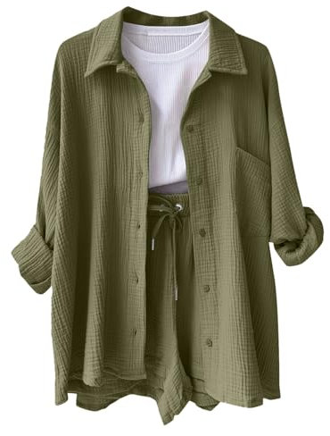 pvucpot Damen Zweiteiler Elegant Hosenanzug Sommer Outfits Kleidung 2 Teiler Set Bluse Top + Shorts Y2k Aesthetic Clothes Loungewear Anzug Zweiteiler Outfit