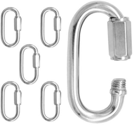 GOSHUNG 6 Pieces M6 Stainless Steel Chain Link Screw Carabiner Chain Connector D-Shape Locking Clips Screw Carabiner Chain Link Carabiner Key Rings Emergency Link (D/SK/M6)