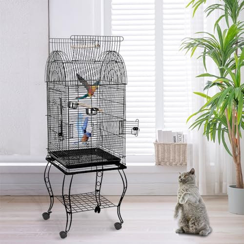 OHMG Vogelkäfig, Voliere, Vögel, für den Innenbereich, tragbar, für Wellensittiche, Kanarienpapageien, untrennbar, Mandarinen mit 2 Futterstangen, auf Rollen, für Wellensittiche, Nymphensittiche,