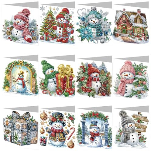SPEPROECO 12PCS DIY Diamond Art Painting Christmas Cards with Envelopes, Diamond Art Painting Christmas Greeting Cards for Xmas Birthday, Glitter Greeting Cards Xmas Craft for Kids Gifts
