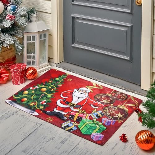 Figarge Weihnachten Teppiche rutschfest Weihnachtsteppich Weihnachtsdeko Innen Weihnachtsdruck Teppiche Badezimmer Teppich Weihnachtsmann Weihnachtsbaum Xmas Decor, 50x80cm (Rot-1)