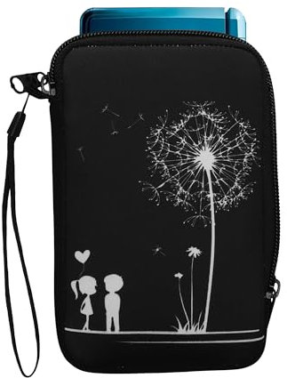 kwmobile Tasche kompatibel mit Nintendo 3DS XL - Neopren Hülle - Pusteblume Love Weiß Schwarz