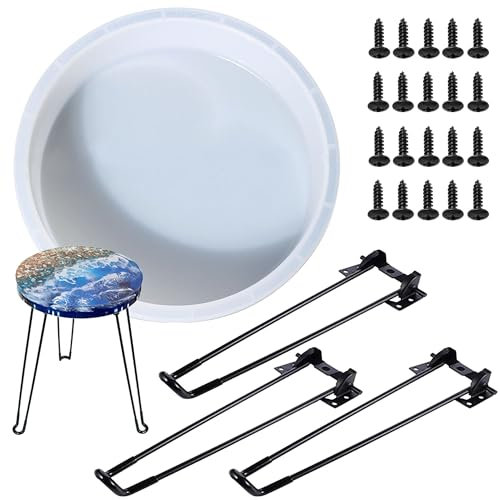 Attuslla Stampo Rotondo in Silicone in Resina, 30,5 cm Stampi in Silicone per Resina, Grande Stampo da Tavolo in Resina con 3 Pz Gamba a Forcella per Tavolo, Grande Vassoio, Decorazione Domestica