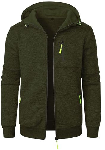 Herren Langarm Kapuzenjacke Reißverschluss Übergangsjacke Softshelljacke Strickjacke Lässige Herbst Winterjacke Herren Sweatjacke mit Taschen Freizeitjacke Modischer Hoodie Sportjacke (Army Green,M)