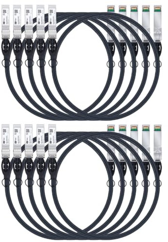 H!Fiber.com 10pack, 10Gb/s SFP+ DAC Cable, 1.5-meter (5 ft), 10GBase-CU Passive Direct Copper Twinax SFP+ Cable for Cisco SFP-H10GB-CU1.5M, Ubiquiti, Netgear, and Other Open Switches and NIC