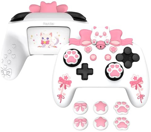 PlayVital Funda de Silicona para Nintendo Switch Pro - Carcasa Protectora Antideslizante con Tapas de Joysticks y Pegatinas Decorativas, Diseño Sweetheart Kitty (Blanco)
