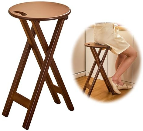 Bambus Küchenhocker Ohne Lehne Barhocker Klappbar 60 cm Hoch Klapphocker Faltbar Mit Fußstütze Hochstuhl Klappbar Holz Tragbarer Klapphocker Mit Eingebautem Griff Thekenhocker Für Bar Café Küche