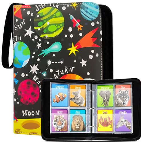 Porte-cartes pour 160 cartes Yoto avec fermeture éclair, classeur pour cartes Yoto, étui pour cartes Yoto Player et mini organiseur de cartes Yoto, étui à cartes avec pochettes pour voyage (planète)