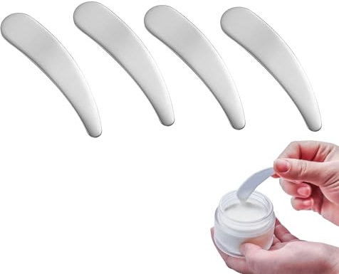 Yicoovey Lot de 4 spatules cosmétiques en métal - Spatules incurvées - Mini spatule cosmétique - Applicateur de maquillage - Cuillère de beauté - Convient pour crème faciale, masque, lotion, crème