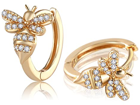Richapex Biene ohrringe gold creolen, Süße Biene creolen gold klein | 18K Vergoldete Biene hoop earrings, tägliche Party, Schmuck, Geburtstagsgeschenke, Gold/Silber Persönlichkeit damen ohrringes