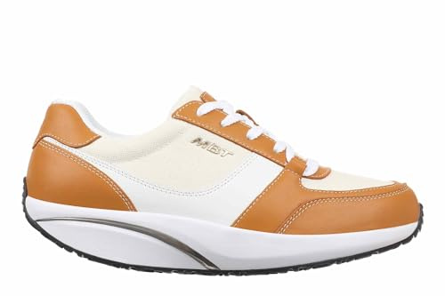 MBT-1997 OBU Zapatillas Casual para Mujer en Piel Napa y Lona/Denim. Estilo Clásico con Cierre de Cordones. Amortiguación y Transpirabilidad Uso Diario. Color Marrón