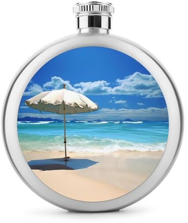 Flachmann mit Regenschirm am Strand, 304 Edelstahl, tragbare Weinflaschen, auslaufsicher, Whiskyflaschen für Getränke, Bar, Grillabende und Reisen, Fassungsvermögen: 142 ml