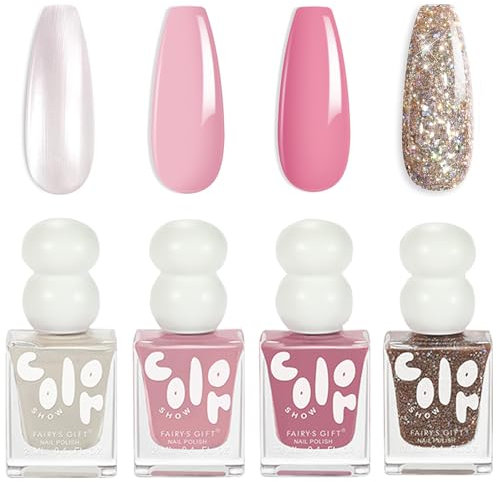 Nail Polish Set - 4PCS Nail Varnish Sets - Pink White Pearl Gold Glitter Nail Polish - Quick Dry Long Lasting Pure Color Polish - No Need UV For Women Girls Nail Art Gift At Home Salon