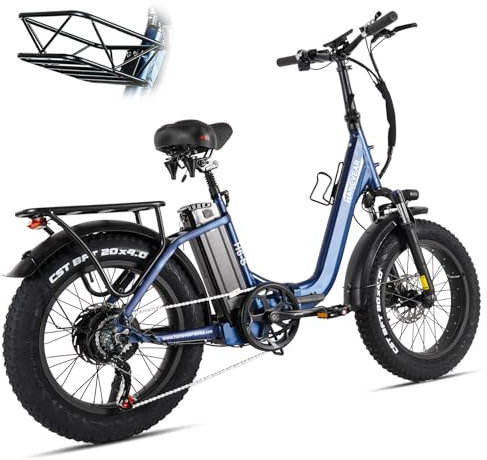 HANEVEAR H6-S E Bike Klapprad mit 1152Wh/𝟐𝟒𝐀𝐡 Lithium Akku, 140KM, 65Nm 250W Hinterradmotor, 20 * 4'' Fat Tire E Bike Klappbar, Elektrofahrräder für Erwachsene Herren Damen (Königsblau)