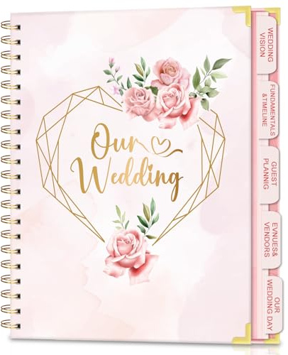 Wedding Planner Book Organizer For The Bride-Personalised Wedding Planner With Budget planning|Countdown Calendar,Unique Engagement Gifts For Couples,Pink LOVE