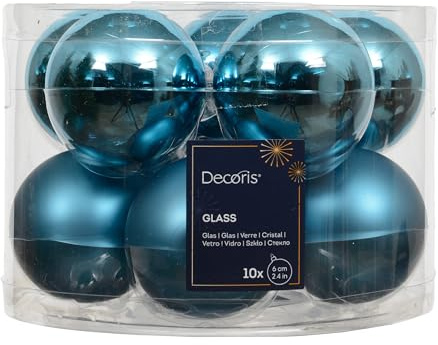 Kaemingk Glass Christmas Baubles, 6 cm x 10 Pieces, Matte & Glossy, Christmas Tree Baubles for Christmas, Christmas Tree Decorations & Christmas Tree Decorations, Folklore Blue
