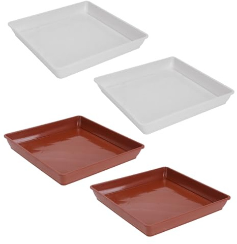 Bandejas para Bonsáis de Plástico Pp, 4 Piezas, Color Blanco y Rojo | Macetas y Bonsáis, Formato Cuadrado, Uso en Hogar y Oficina, Fáciles de Guardar y Resistentes