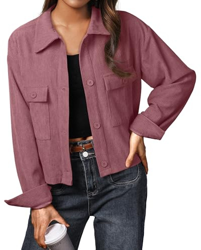 IWOLLENCE Cordjacke Damen Hemdjacke Cordhemd Kurzjacke Langarm Revers Button-Down Shacket Mantel