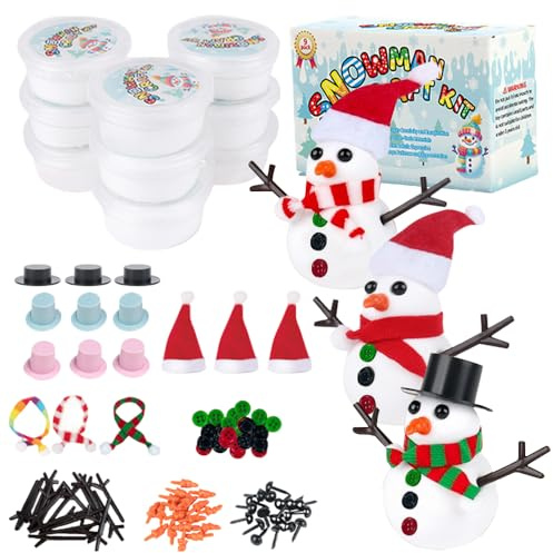 DAJASD DIY Schneemann Bastelset, 10 Stück Schneemann Modelliermasse mit 87Pcs Zubehör und 9Pcs Weiß Ton, Bastelset Weihnachten, Weihnachtsstrumpffüller Weihnachts Geburtstagsgeschenke für Kinder 16+