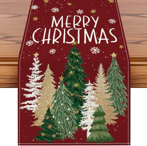 Artscope Weihnachten Tischläufer, Modern Weihnachtstischläufer Dekoration, Weihnachtsdeko Tischdecke Party Dekor für Küche, Esstisch, Garten, Innen & Außen (40x140cm, Bunt Weihnachtsbaum Rot)