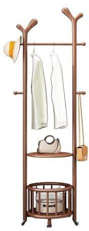 TRENT-693 Porte Manteau sur Pied Porte-manteau en bois massif, porte-vêtements, sur pied, entrée, salon, support de rangement mobile(Petit)