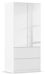Rauch Möbel Costa, Kleiderschrank, Farbe Weiß, Breite 91 cm | Schrank, 2-türig, Spiegel, 2 Schubladen, Push-to-open, Zubehör Premium, für Schlafzimmer, Kinderzimmer, Babyzimmer, Garderobe