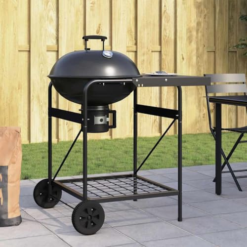 Barbecue da esterno con ruota, nero, 91 x 71 x 107 cm, in metallo, portatile, per giardino e terrazza, con struttura robusta e design moderno