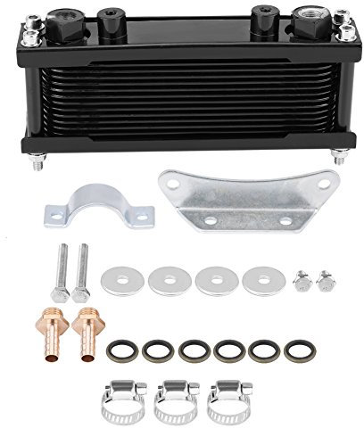 Qiilu Refroidisseur d'huile, radiateur en aluminium de refroidissement de refroidisseur d'huile de moteur de moto de mise à niveau universel(Noir)