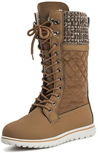 Donna Alto Durevole Pelliccia Ecologica Inverno Pioggia La Neve Impermeabile All'Aperto Vitello Stivali - 6 - TAN39 AYC0537